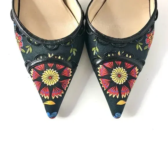 Vintage Dior SS 2002 Floral Print Bow Detail Pointed Toe High Heel Pumps 38 - Picture 6 of 8